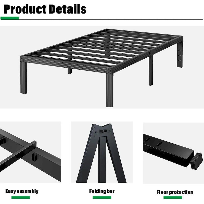 Cadre de lit robuste de 35,5 cm (14 pouces), sans sommier, silencieux