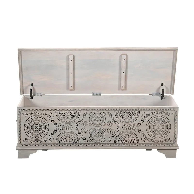 Pouf de rangement Clara en bois massif sculpté