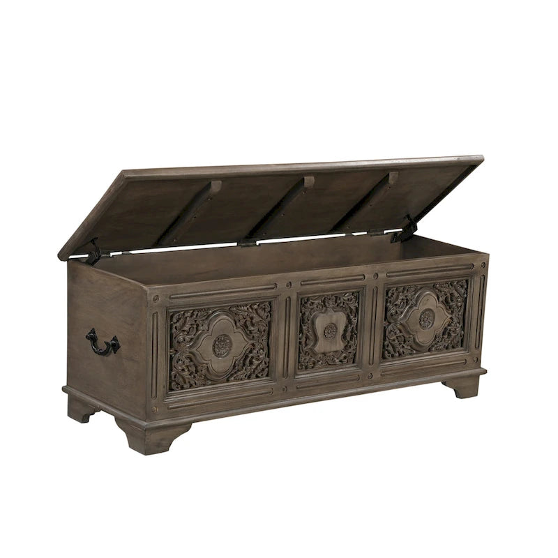 Pouf de rangement Clara en bois massif sculpté