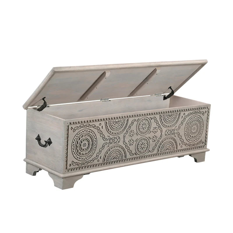 Pouf de rangement Clara en bois massif sculpté