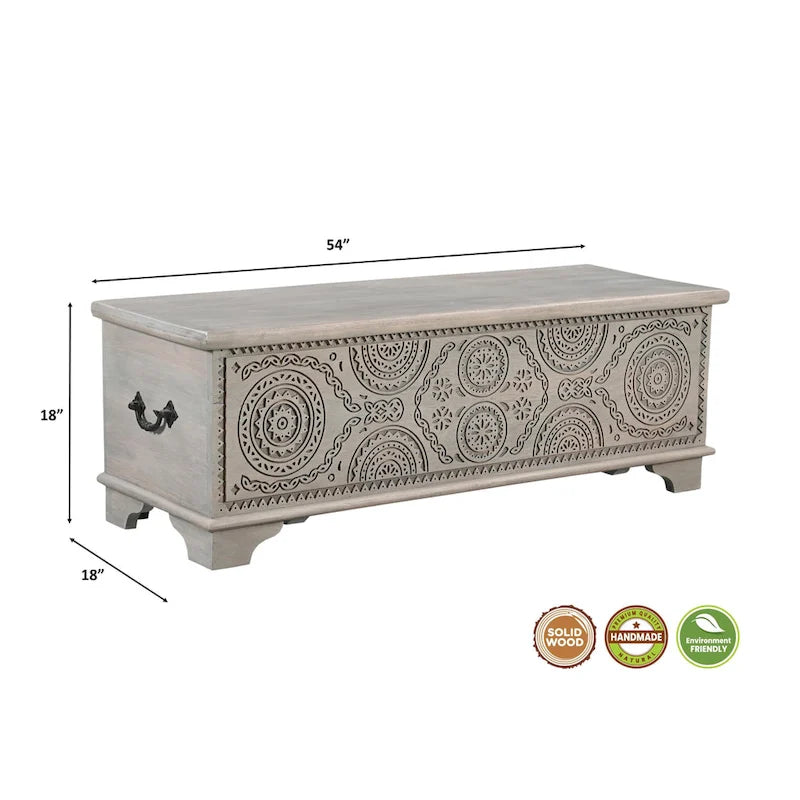 Pouf de rangement Clara en bois massif sculpté